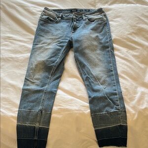 Miss Me Blue Ankle Cropped Jeans with Distressed Hem